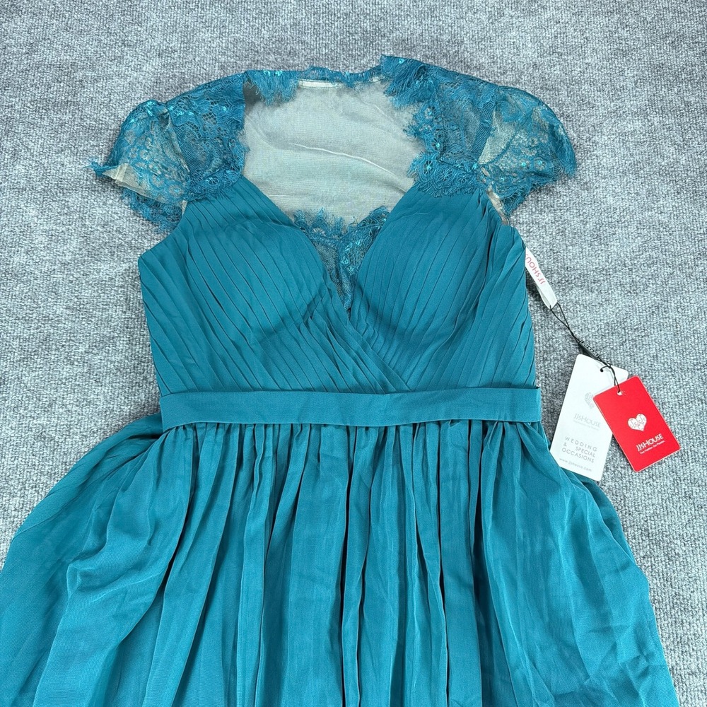 NWT JJ's House Peacock Teal Blue Lace Chiffon Formal Gown Dress US 12 Homecoming